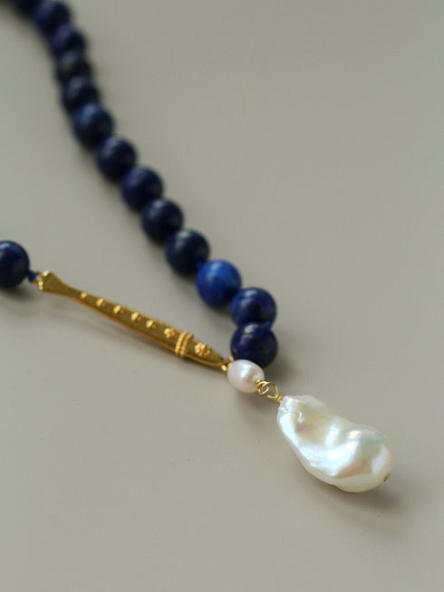Golden Fish Gemstones Beaded Baroque Drop Necklace